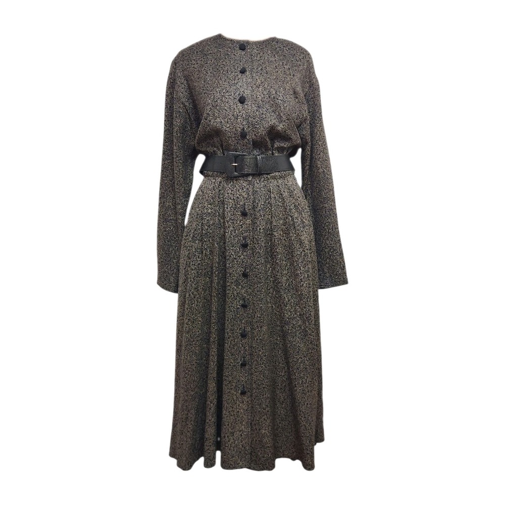 Vintage 1990s St. Gillian Kay Unger Silk  Dress‎ 4 Long Sleeve Button Up Belted